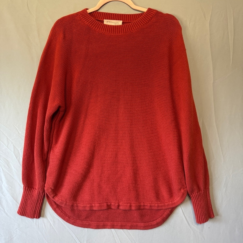 Philosophy Womens Knit Sweatshirt Size Medium Orange Hi Low Hem Cozy Lounge